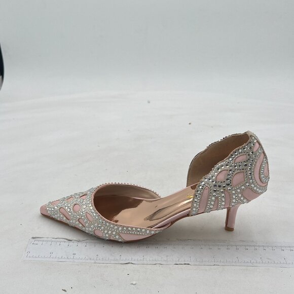 XYD Light Pink Elegant Pointed Toe D'Orsay Kitten Heel Rhinestone Stud Pumps - Picture 2 of 8